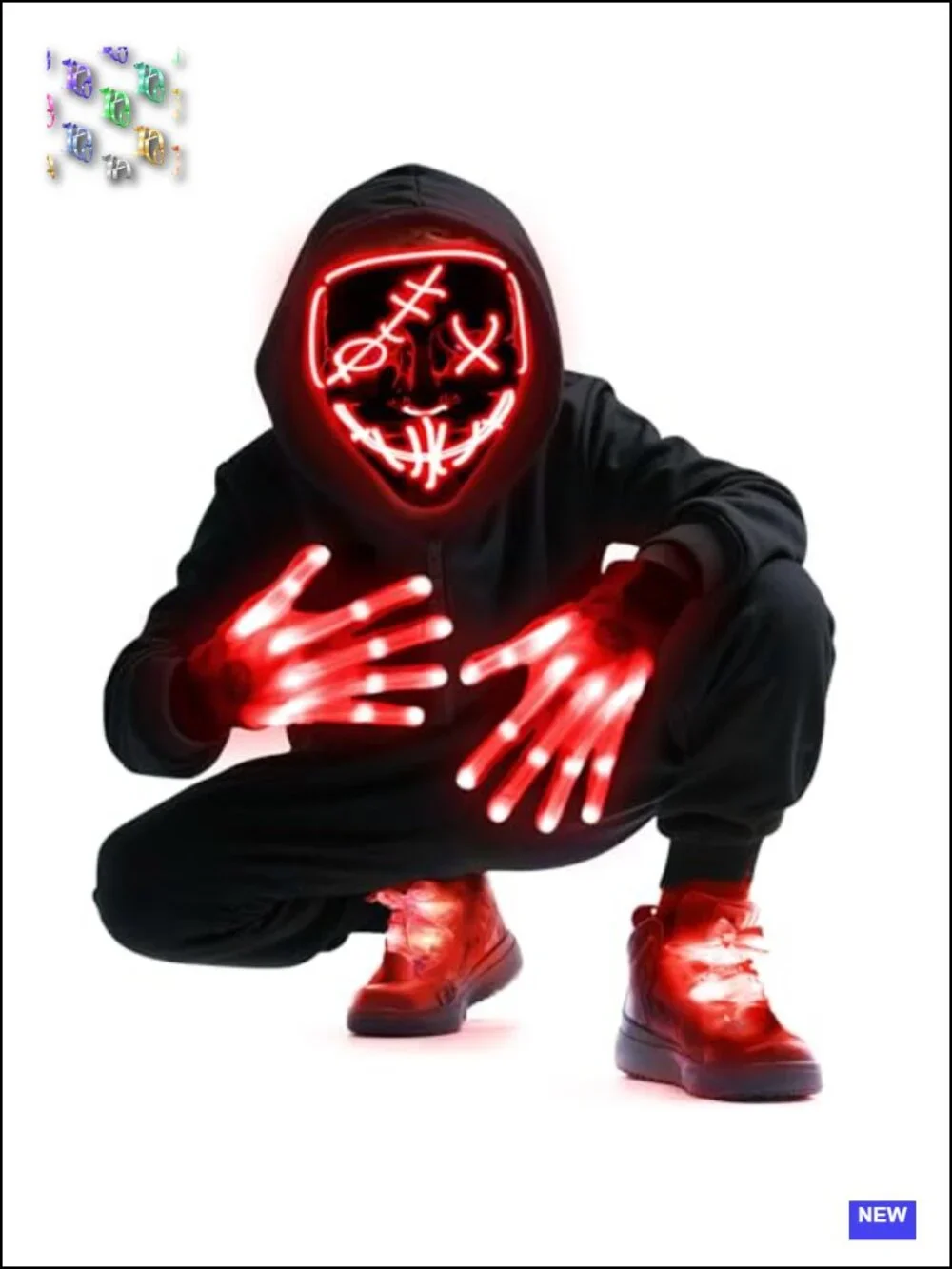 LED Mask Gloves Shoelace Set Halloween Cosplay Rave Kit EL Wire Glow